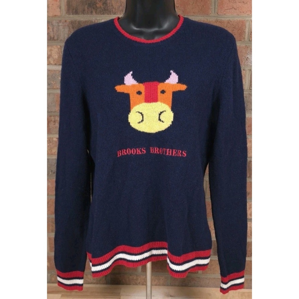 Brooks Brothers Womens M Year of the Ox Wool Blend Intarsia Sweater Italian Yarn